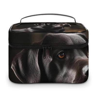 HJUQNGF Cosmetic Bag Portable Black Labrador Toiletry Bag Large Capacity Travel Makeup Bag Beauty Makeup Organizer for Full-Sized Shampoo Conditioner Brushes Set Makeup Accessories