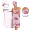 Bulletgxll Cherry and Bows Women's Shower Wrap Towel Set of 3 Adjustable Spa Body Wrap Super Absorbent Bathrobe with Hair Towel & Headband view 4