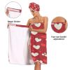 Bulletgxll Red Hearts Women's Shower Wrap Towel Set of 3 Adjustable Spa Body Wrap Super Absorbent Bathrobe with Hair Towel & Headband view 4