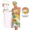 Bulletgxll Watercolor Sunflowers Women's Shower Wrap Towel Set of 3 Adjustable Spa Body Wrap Super Absorbent Bathrobe with Hair Towel & Headband view 4