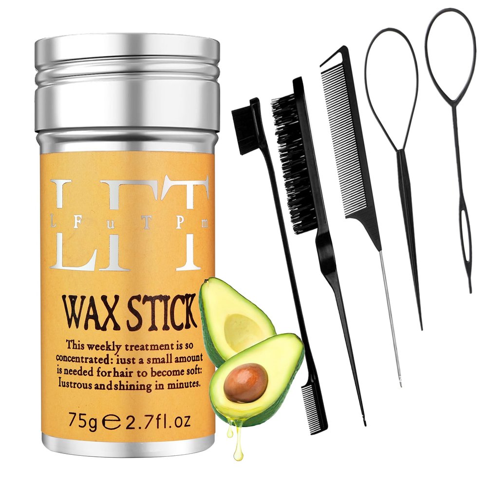 LFuTPm Wax Stick for Hair - Nourishing Styling Paste for Flyaway Control & Smooth Hairstyles | Slick Stick for Women, Teen Girls & Kids | with Slick Back Brush & Styling Tools Set