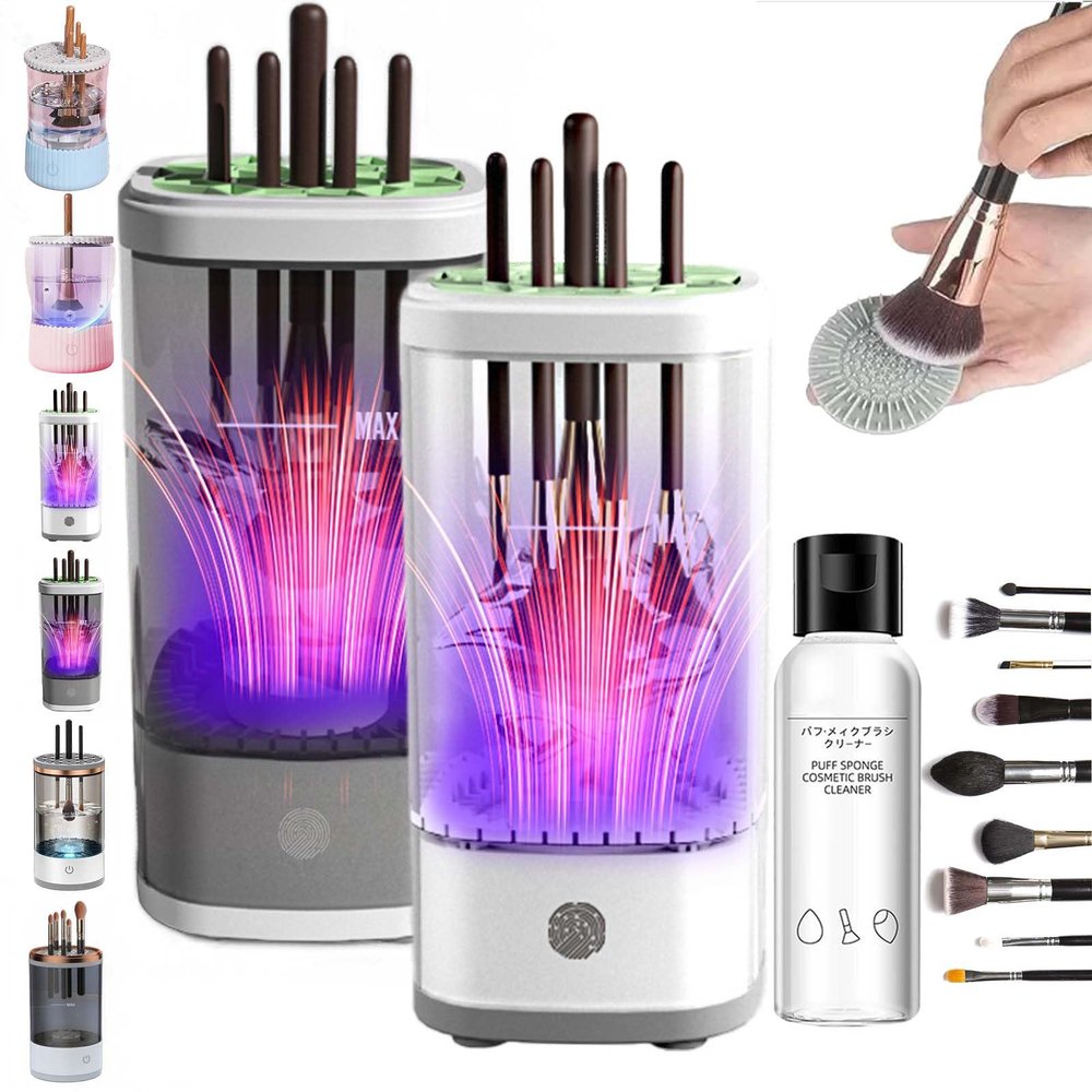Cosmetic Brush Cleaner, Waterproof Automatic Makeup Brush Cleaner for Makeup Brush Set (Plug-in,2PCS-C)