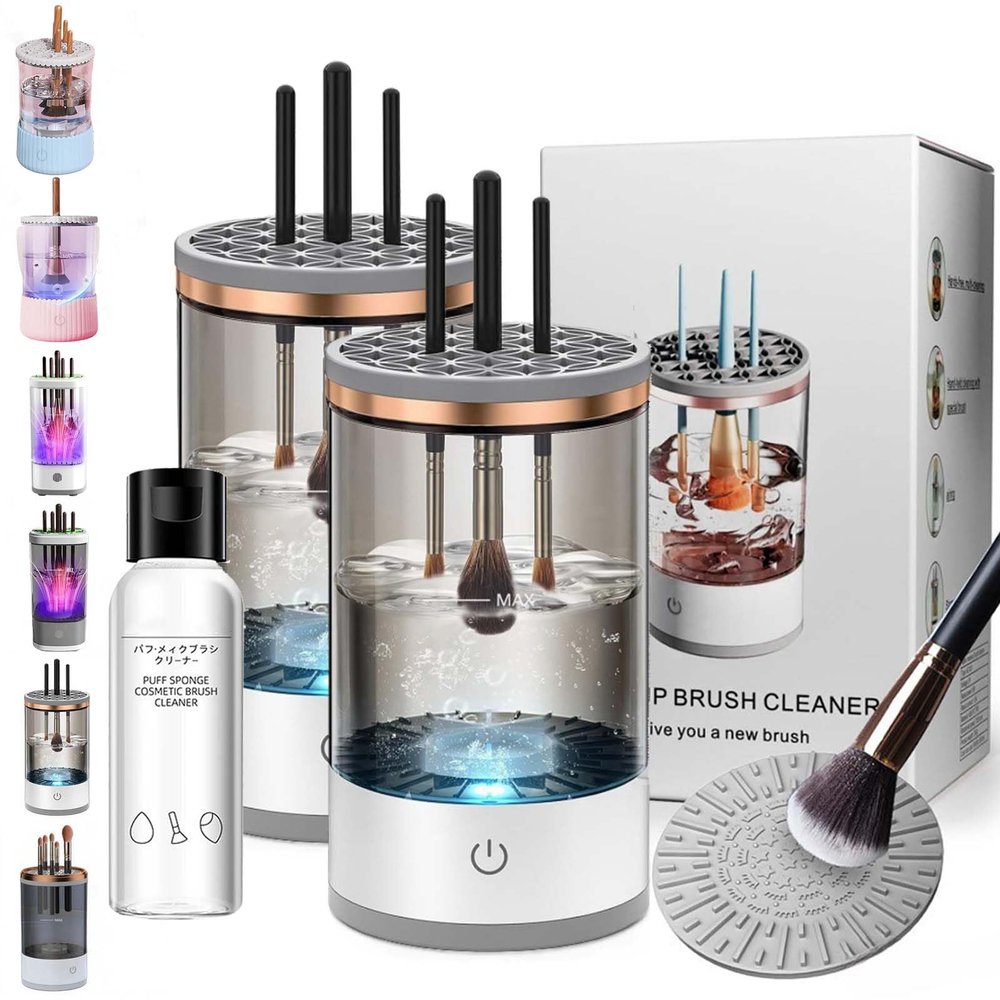 Electric Makeup Brush Cleaner, Cosmetic Brush Cleaner with Brush Clean Mat,Quick Efficient Machine for Deep Cleaning All Types of Brushes for Makeup Lovers & Professionals (Plug-in,2PCS-White)