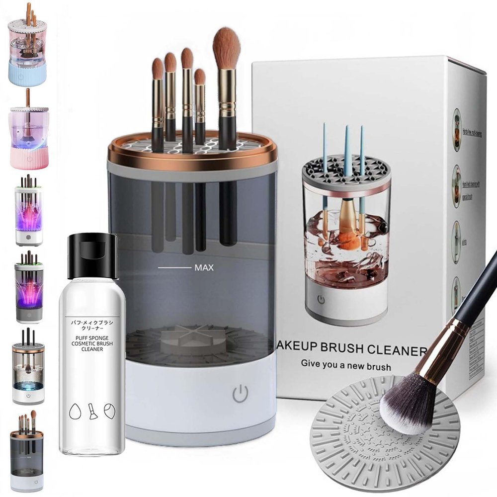Electric Makeup Brush Cleaner, Cosmetic Brush Cleaner with Brush Clean Mat,Quick Efficient Machine for Deep Cleaning All Types of Brushes for Makeup Lovers & Professionals (Plug-in,Black)