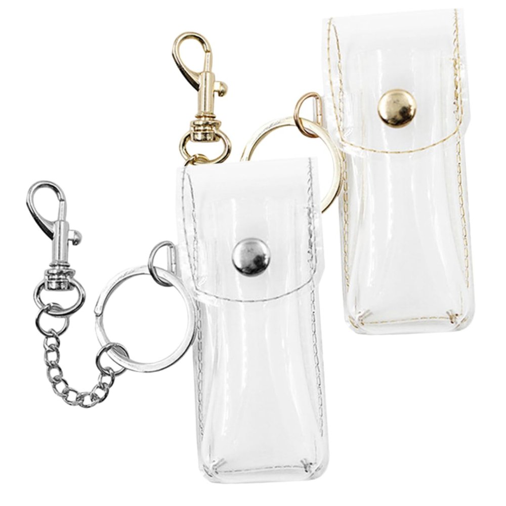 2pcs Lip Gloss Pouches Key Ring Pvc Lipstick Holder Keychain for Lip Balm Makeup Accessories Compact Travel Storage for Women and Girls