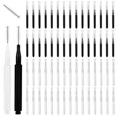 60PCS Micro Eyebrow Brush With Cap, Brow Lamination Brush Eyebrow Brush with Cap Eyebrow Spoolie Brush Portable Mini Spoolies for Eyebrows Eyelashes Extensions (Black, White)