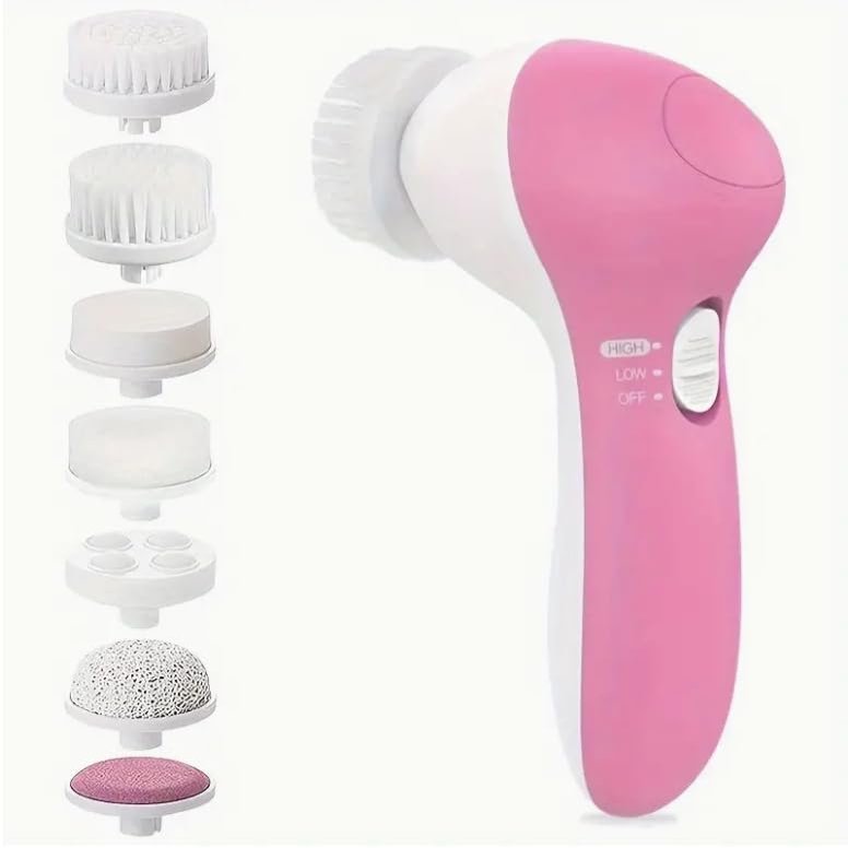 7-in-1 Electric Facial Cleanser with Massager, Pore Cleaner, 3 Intensity Levels, Pink