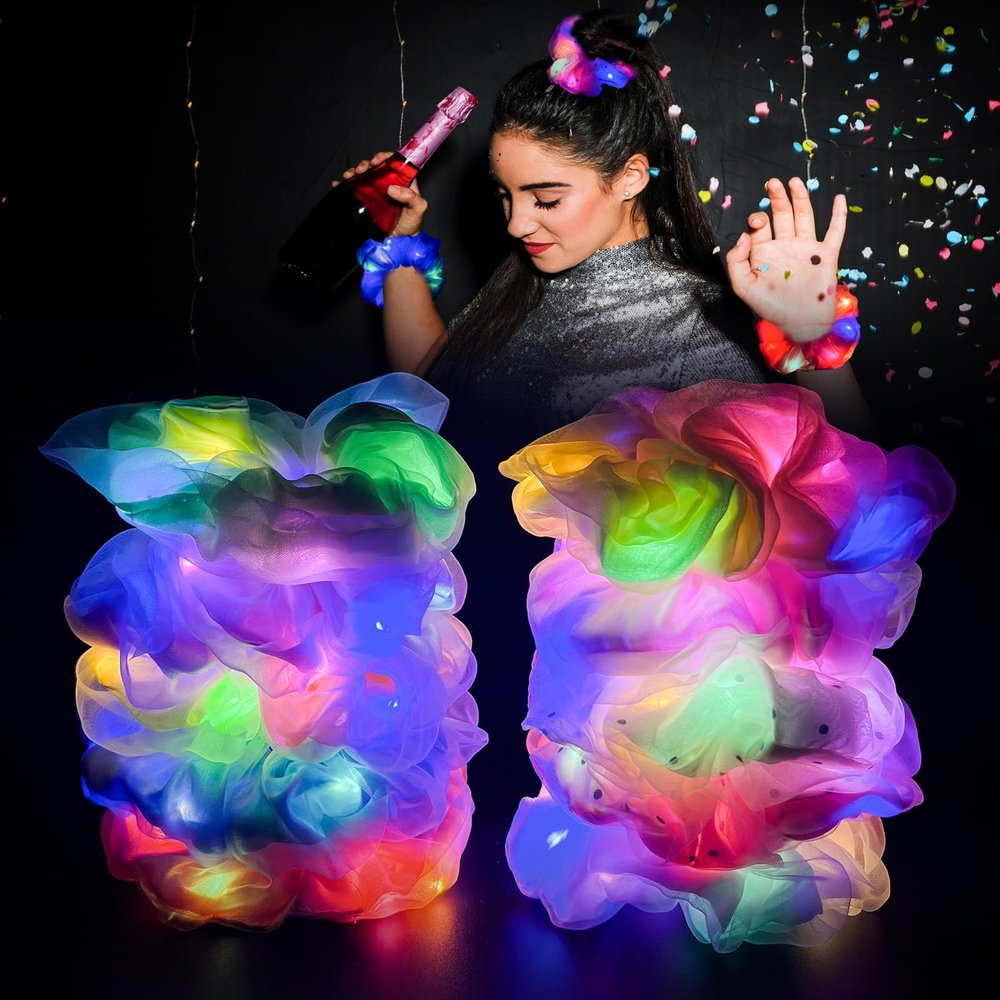 10 Pcs Light UP Scrunchies for Women: LED Hair Scrunchies Rave Hair Accessories for Girls Glow in the Dark Party Supplies Sleepover Party Favors Festival Christmas Birthday Gift
