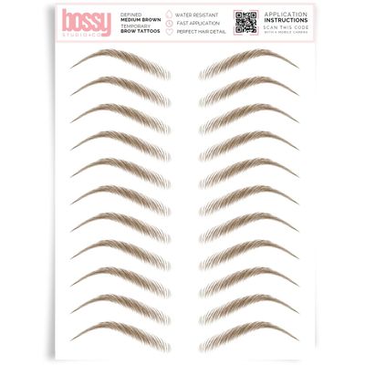 Brows by Bossy Studio & Co Temporary Eyebrow Tattoos Waterproof Eyebrow Stickers, False Tattoos Hair Like Peel Off Instant Transfer Brow defined medium brown