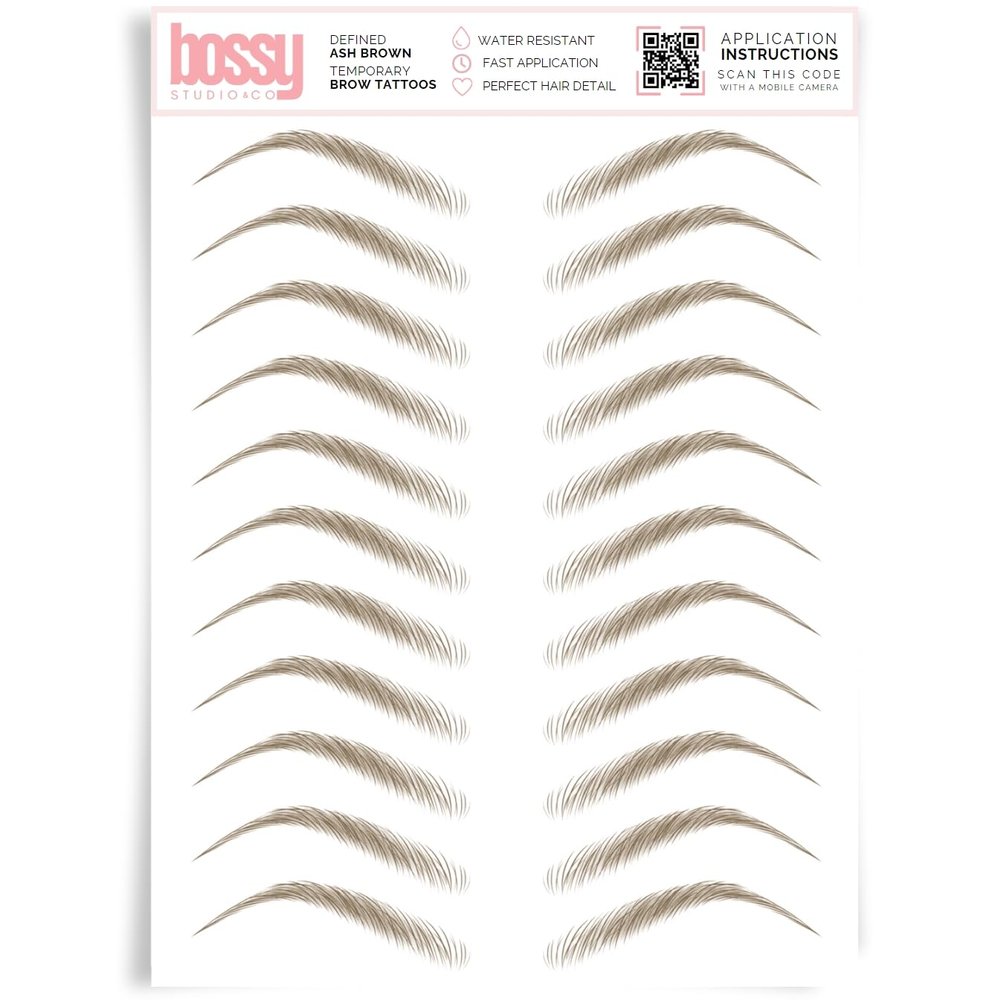 Brows by Bossy Studio & Co Temporary Eyebrow Tattoos Waterproof Eyebrow Stickers, False Tattoos Hair Like Peel Off Instant Transfer Brow defined ash brown