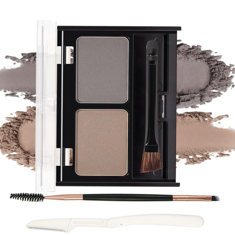 Eye Brow Powder for Women,2 Color Waterproof Eyebrow Powder Tinting Palette Light Brown Taupe Long-Lasting,Brow Fill&Sculpt Natural Eyebrow Contour Eyeshadow Mothers Gift with Brow Brush&Razor-01