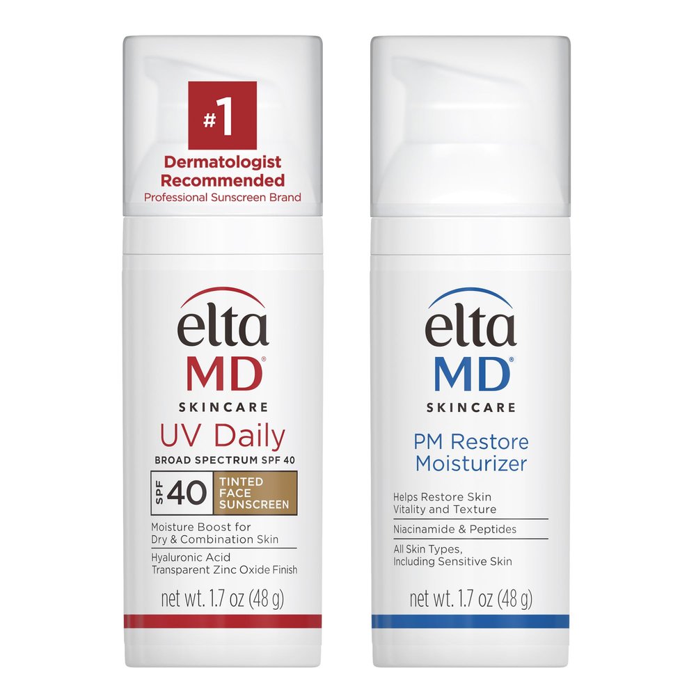 Bundle of EltaMD PM Restore Face Moisturizer + EltaMD UV Daily SPF 40 Tinted Face Sunscreen Moisturizer
