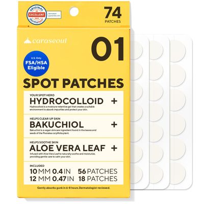 caraseoul Pimple Patches, 2 Size Hydrocolloid Acne Patch for Zits and Blemishes, Bakuchiol & Aloe Vera, Korean Skin Care, Easy to Use  Dermatology Tested