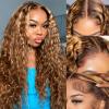 PREMAY 20 Inch 13x4 Highlight Ombre Lace Front Wigs Human Hair Deep Wave 4/27 Honey Blonde Wig Human Hair Water Wave 180 Density HD Frontal Glueless Pre Plucked Wigs Wet and Wavy Curly Wig for Women view 1