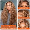PREMAY 20 Inch 13x4 Highlight Ombre Lace Front Wigs Human Hair Deep Wave 4/27 Honey Blonde Wig Human Hair Water Wave 180 Density HD Frontal Glueless Pre Plucked Wigs Wet and Wavy Curly Wig for Women view 2