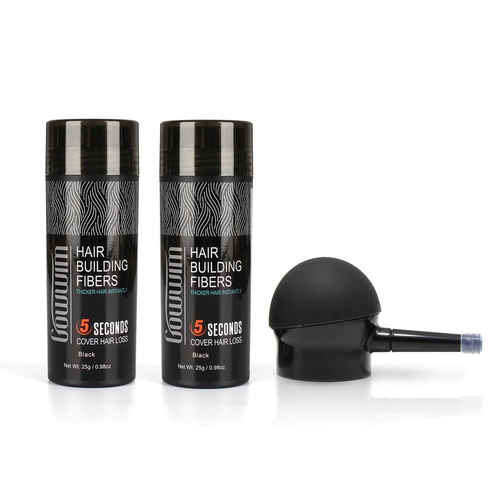 gowwim Hair Building Fibers(25g*2& Spray Application Atomizador Pump Nozzle,Instantly Cover Sparse Hair Areas(Dark brown)