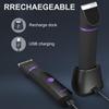 OLOV Electric Body Hair Trimmer - Groin Trimmer for Men - Bikini Trimmer Women - Wet/Dry Shaver Groomer, Replaceable Ceramic Blade Heads, USB Recharge Dock, Waterproof Hygiene Razor, Black Violet view 4