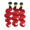 1B/Red Bundles Human Hair Ombre Red Body Wave Bundles 12 14 16 inch Two Tone Brazilian Virgin Remy Hair Extensions Soft and Silky For Women view 3