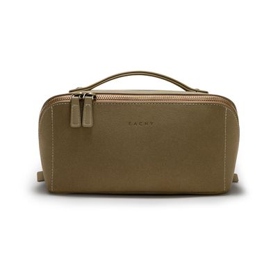 EACHY Travel Makeup Bag, Faux Suede Cosmetic Bags for Women,Large Capacity Portable Pouch Open Flat Toiletry Bag Make up Organizer with Divider and Handle