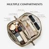 EACHY Travel Makeup Bag, Faux Suede Cosmetic Bags for Women,Large Capacity Portable Pouch Open Flat Toiletry Bag Make up Organizer with Divider and Handle view 2