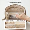 EACHY Travel Makeup Bag, Faux Suede Cosmetic Bags for Women,Large Capacity Portable Pouch Open Flat Toiletry Bag Make up Organizer with Divider and Handle view 3