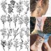 19 Sheets Sexy Realistic Black Flower Bouquet Temporary Tattoos For Women Girls Adults Arm Hand Neck Tatoos Set, Waterproof Small Fake Lavender Sunflower Floral Tattoo Stickers Tiny Branch Tattoo Kit view 1