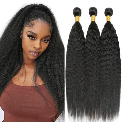 Yaki Wave Human Hair Bundles Natural Balck 20 22 24 Inch Kinky Straight Bundles Human Hair Unprocessed Brazilian Virgin Quick Weave Hair for Black Women with Black Color