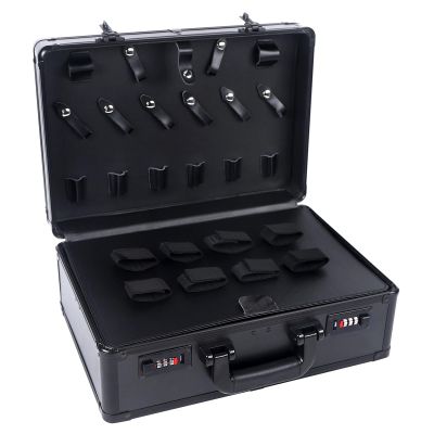 Barber Case Organizer Hair Kit Tool Box Aluminum Organizer with Portable Handle Stylist Tool Box Professional Salon Hair Cutting Grooming Kit Storage Organizer for Barber Supplies Black