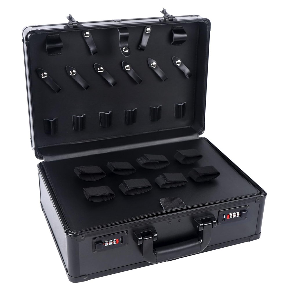 Barber Case Organizer Hair Kit Tool Box Aluminum Organizer with Portable Handle Stylist Tool Box Professional Salon Hair Cutting Grooming Kit Storage Organizer for Barber Supplies Black