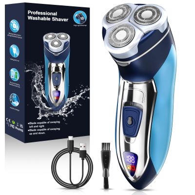Electric Razor for Men, Rechargeable Electric Shavers for Men Face,LED Display,Wet/Dry Waterproof Men's Electric shavers, Cordless Razor with Pop Up Trimmer,Portable Travel Razor Blue