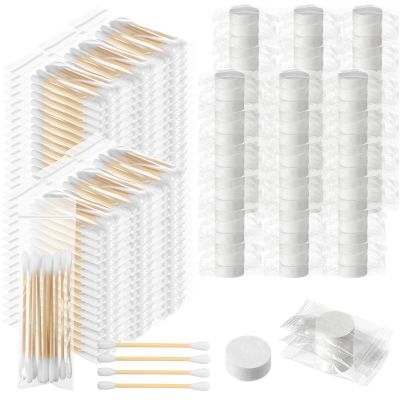 Dansib 1000 Cotton Swabs Travel Size Individually Packaged Double Headed Cotton Swabs and 200 Compressed Towels Portable Disposable Towels Suitable for Travel Hotel Hiking Camping Outdoor Wedding
