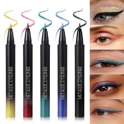5 Color Glitter Liquid Eyeliner Kit- Shimmery Gold, Blue, Green, Red, Black Metallic Sparkling Eye Liner Pens- Waterproof,Smudge-Proof, Fine Tip, All-Day Wear Colorful Eyeliner Women Makeup Gift-Set B