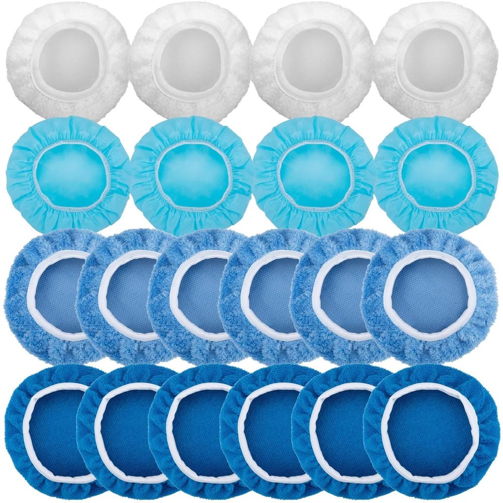 20PCS Car Orbital Buffer Polisher Pad Bonnet Set, 5-6 Inch Polishing Buffing Pads Bonnet Buffing Pad Cover, Microfiber Buffer Pads, Polisher Pads, Car Accessories for Polishing, Waxing and Cleaning