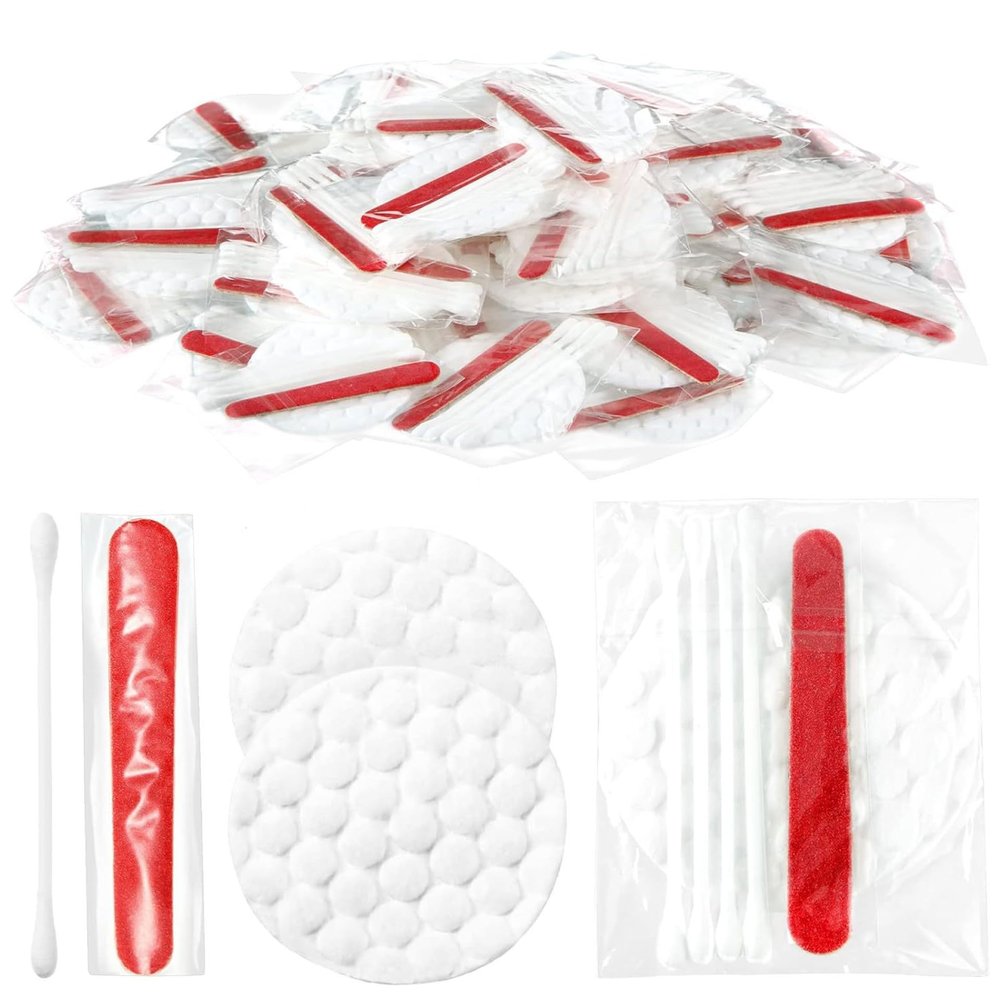 100Pcs Hotel Vanity Set, Individually Wrapped Hotel Amenities Bulk, Disposable Hygiene Kit with Cotton Pads, Cotton Swabs, Nail File for Hotels Makeup Toiletries,Bulk Travel Size Toiletries