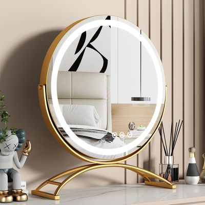 16-Inch Gold LED Vanity Mirror with Lights, Round Lighted Makeup Mirror, 3 Color Modes, Adjustable Brightness, Touch Control, 360 Rotation, Plug-In Circle Mirror for Vanity Desk or Bathroom,16IN