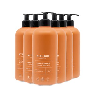 ATTITUDE Limited Edition Liquid Hand Soap, EWG Verified, Plant and Mineral-Based, Vegan Personal Care Products, Orange Cinnamon, 16 Fl Oz (Pack of 6)
