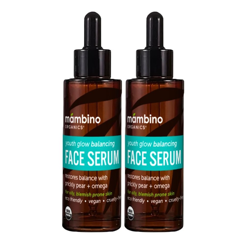 Youth Glow Balancing Serum Organic, Face Serum with Tunisian Prickly Pear Nourishing Omegas & Vitamin C for Oily, Blemish-Prone Skin Cruelty-Free Skin Care by Mambino Organics, 2-Pack 1 fl oz