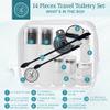 14 Pcs Travel Skincare Containers Set-TSA Approved Toiletry Bag & Glass Travel Bottles for Toiletries Pump, Spray & Dropper Bottles Travel Size Containers for Foundation, Serum Moisturizer Oil & Cream view 2