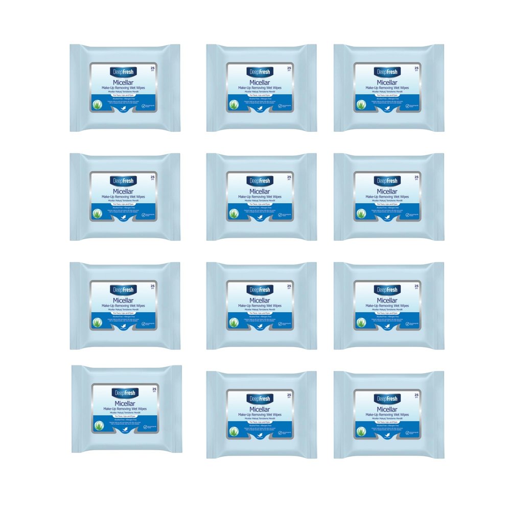 DeepFresh Micellar Makeup Remover Wipes Gently Removes Waterproof Makeup & Cleanses Face and Eyes  Hydrating & Travel-Friendly Pack of 12 Dermatologist-Tested