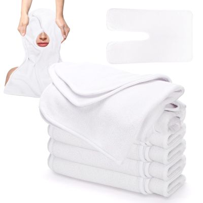 DEAYOU 6 Pack Facial Towels for Estheticians, U-Shaped Spa Towels for Facial, Soft Microfiber Massage Face Towels for Spa Steam, Barbers, Beauty Salons, Skin Care, SPA Centers, Split Design, White