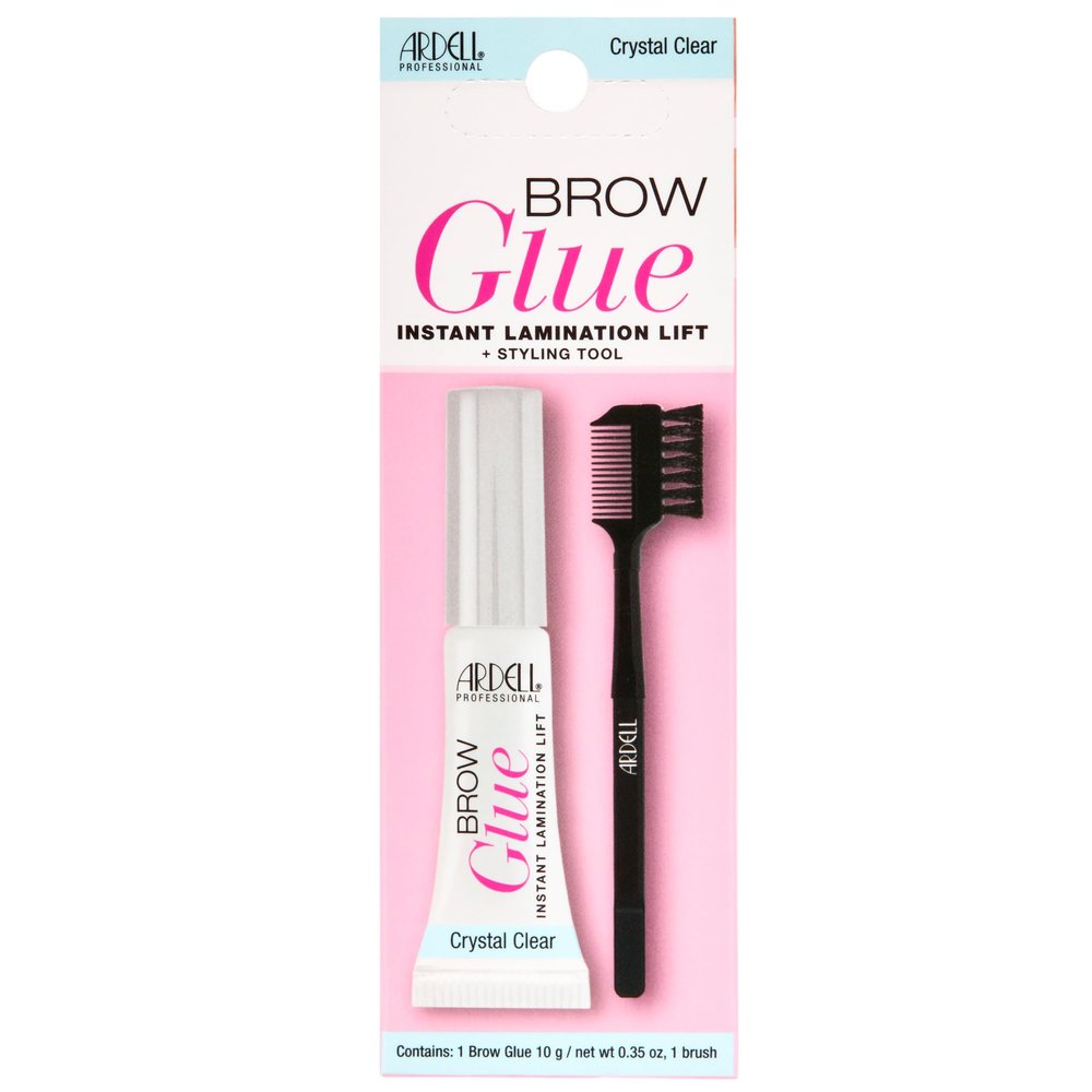 Ardell Brow Glue Crystal Clear - Instant Lamination Brow Gel with Styling Brush, All-day Extreme Hold Eyebrow Gel Clear for Fluffy, Defined Brows, 0.35 oz