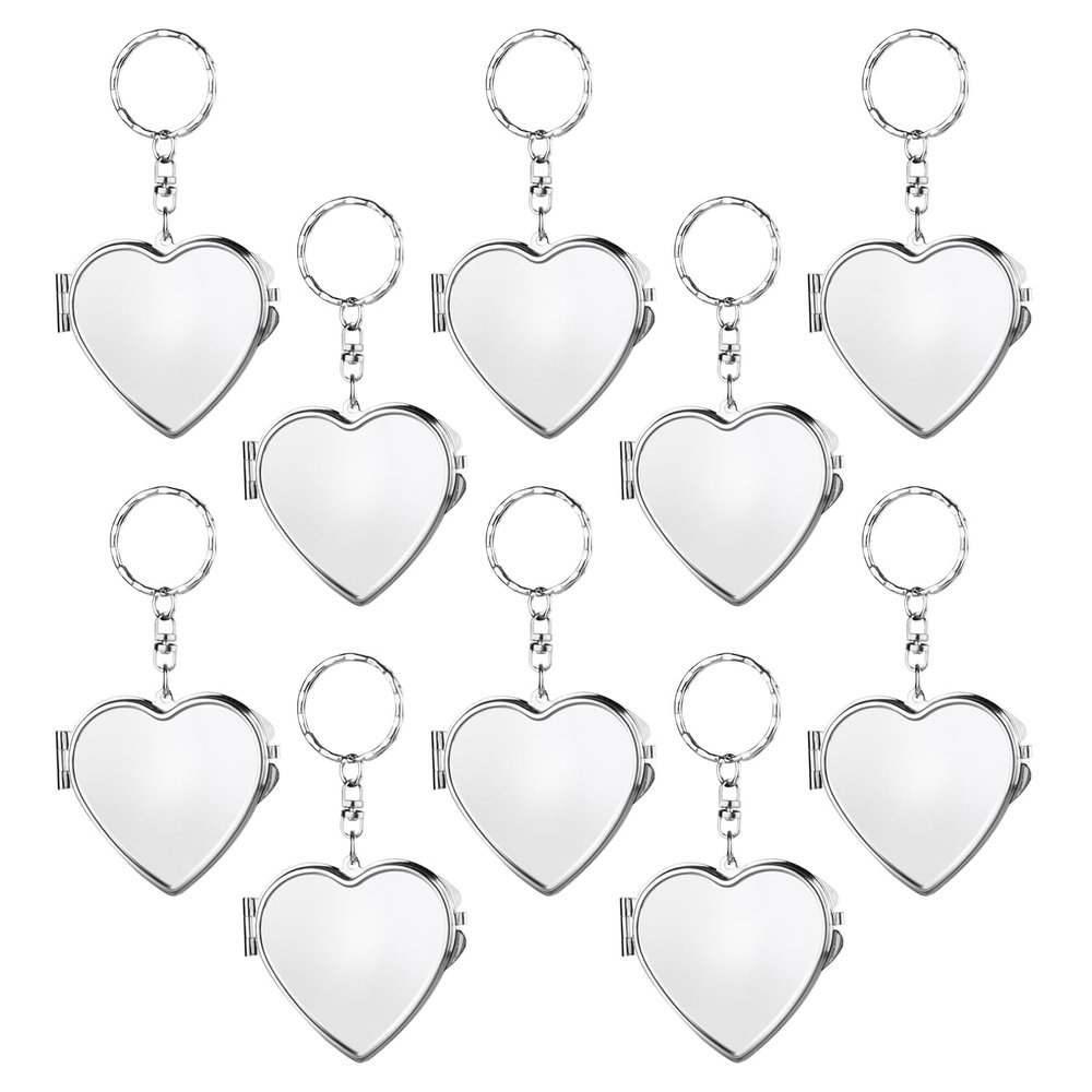 10 Pcs Compact Mirror Portable Metal Folding Mirror with Key Ring for Pockets Bags Wallets Travel Toiletries Gifts - Heart
