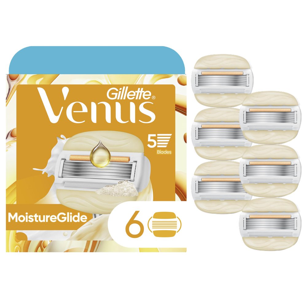 Venus MoistureGlide Women's Razor Blades, With Built-in Shave Gel Bars, 6 Razor Blade Refills