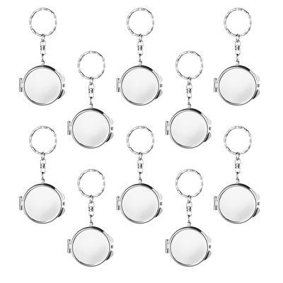 10 Pcs Compact Mirror Portable Metal Folding Mirror with Key Ring for Pockets Bags Wallets Travel Toiletries Gifts - Round