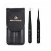 Beauty Power Precision Tweezers for Women Facial Hair & Men - Professional Tweezers Set with Slant & Point Tips, German Stainless Steel, PU Leather Travel Case, Lightweight & Ultra Precision Black view 1
