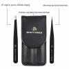 Beauty Power Precision Tweezers for Women Facial Hair & Men - Professional Tweezers Set with Slant & Point Tips, German Stainless Steel, PU Leather Travel Case, Lightweight & Ultra Precision Black view 2