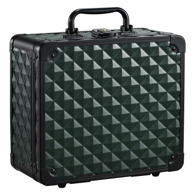 Makeup Box with Magnetic Lighted Up Mirror Makeup Organizer Box Travel Cosmetic Case Portable Vanity with 3 Colors LED MirrorMake up Suitcase with Lockable Keys Dividers Brush Holder Dark Green