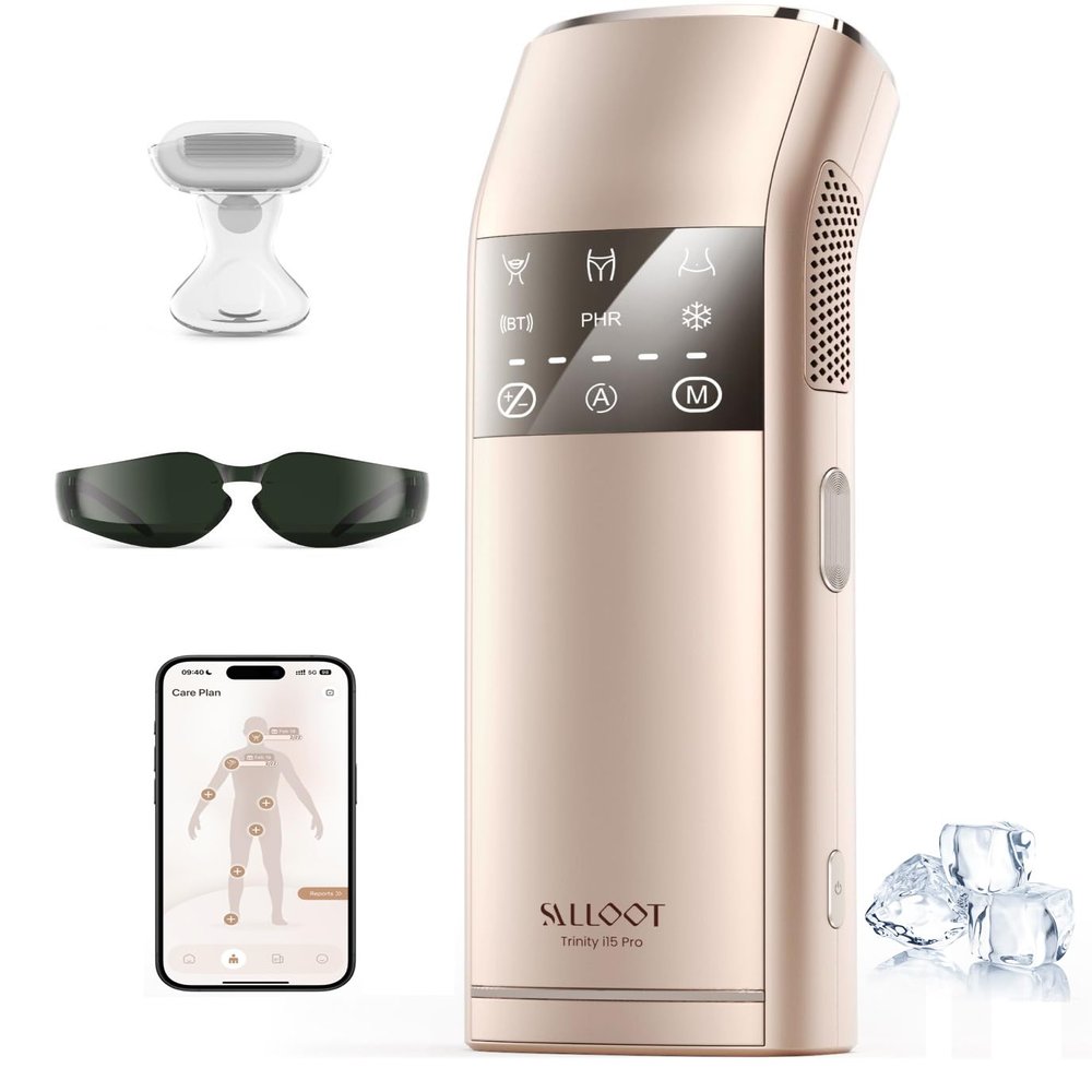 SALLOOT IPL Laser Hair Removal for Women and Men, 2 Lights & 4-Pulse Modes, 2 Sapphire Ice Cooling for Sensitive Skin, Targets Ingrown Hair, Permanent Hair Reduction for Bikini, Face & Body
