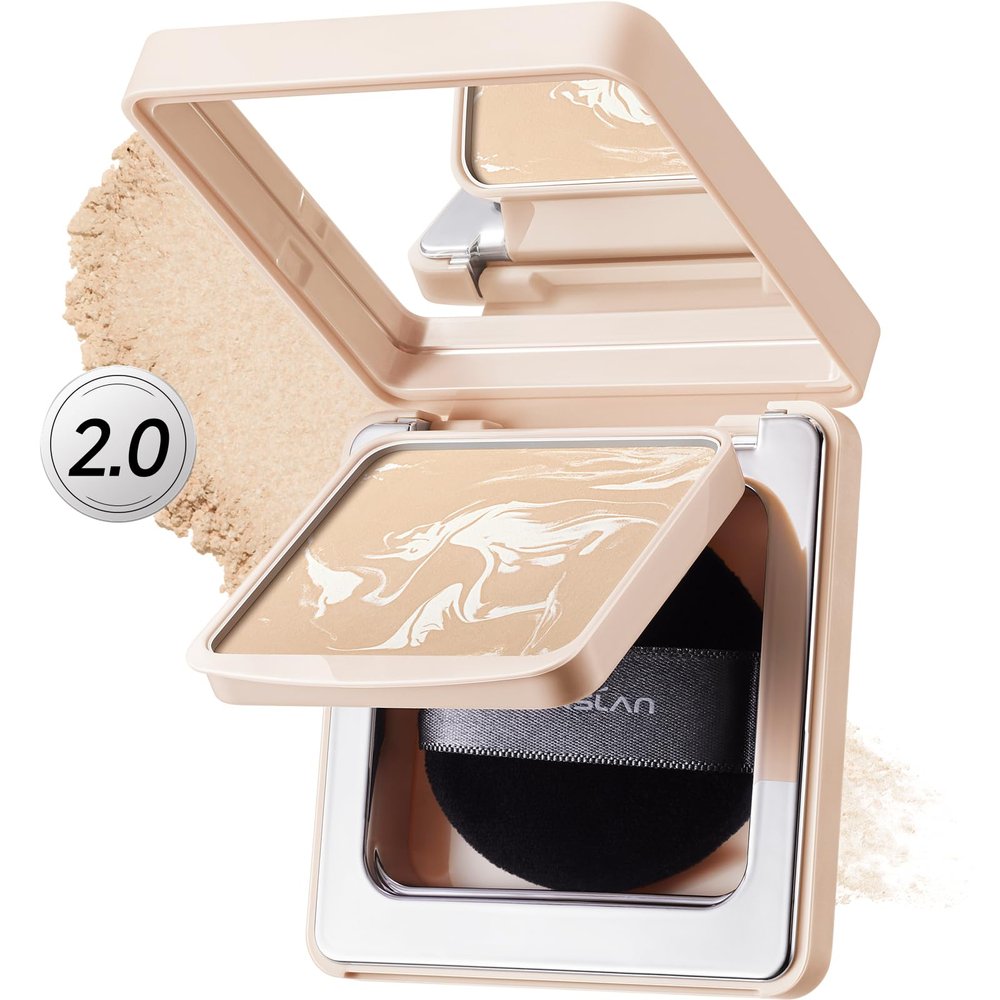 CARSLAN 2.0 Black Magnet Soft Focus Powder, Waterproof Translucent Pressed Setting Powder, 24H Longlasting Talc-Free Face Powder, Oil Control Compact Makeup,04 Light Beige For Dry&Com Skin, 0.28Oz