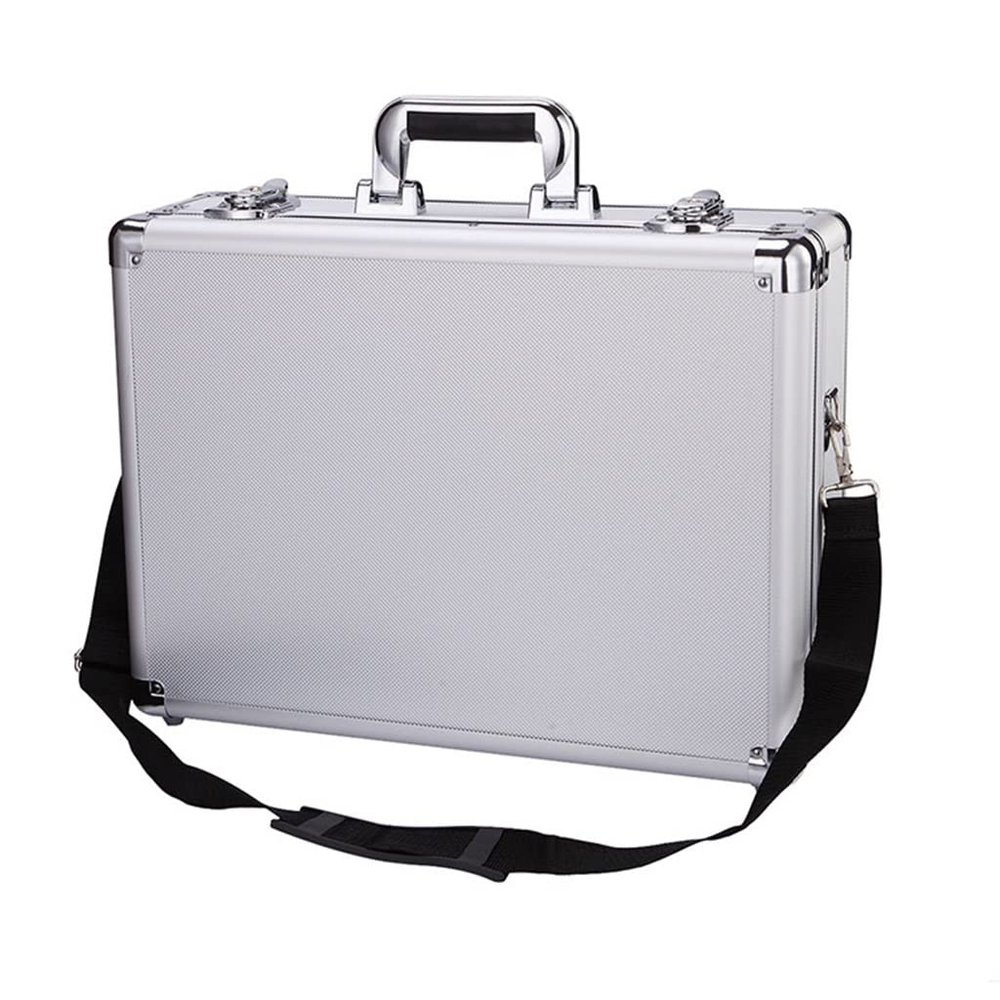 HIONJIN Aluminum Beauty Makeup Suitcase Hairpin Hair Clipper Storage Box Cosmetics Tool Box Shoulder Bag(E)